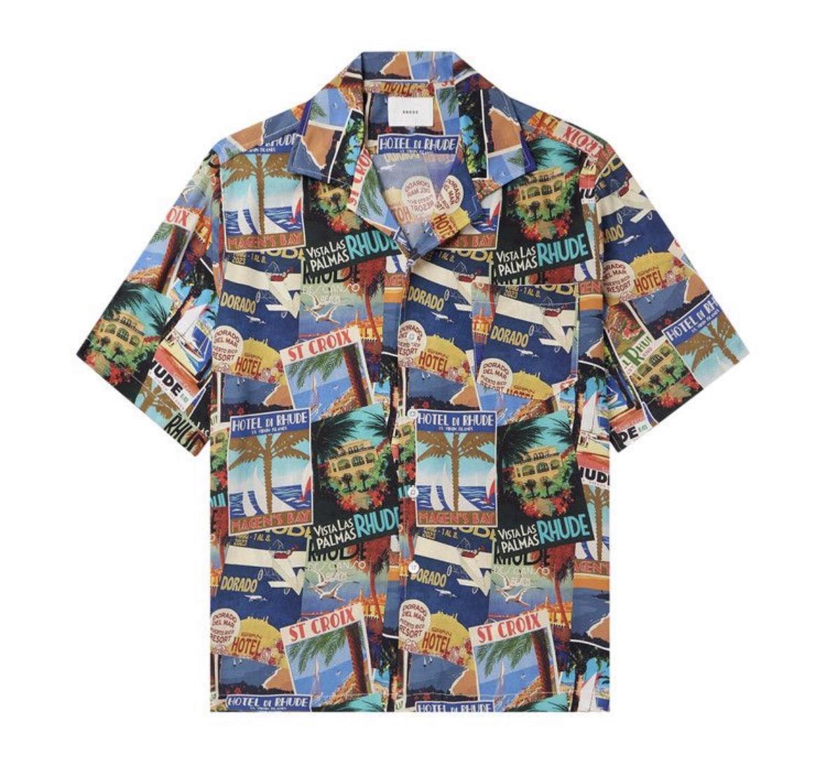 Rhude Postcard Silk Shirt 'Blue Multicolor'