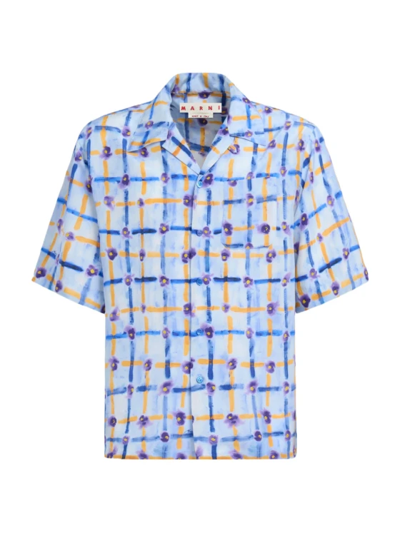 Marni Saraband Silk Shirt Blue Sz L